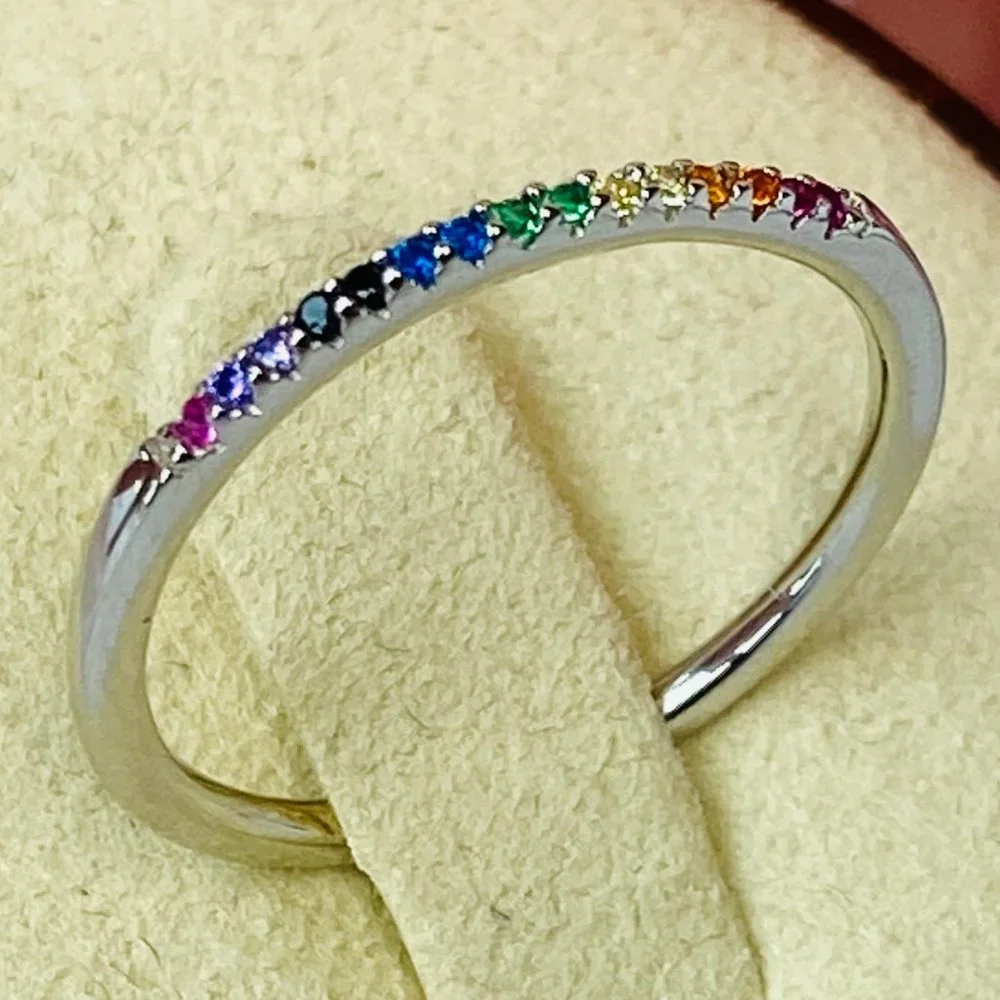 Sterling Silver Multi Color Cubic Zirconia Stackable Band Ring Size 6 - Picture 2 of 5